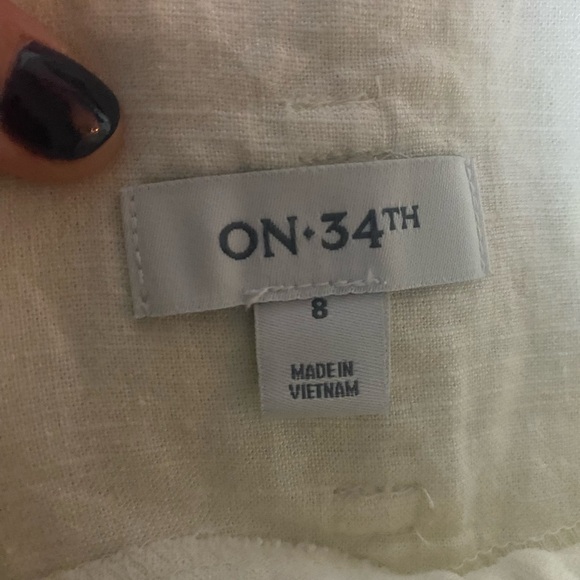 ON 34TH Khaki High Rise Cropped Straight Leg Linen Blend Paperbag Pant Size 8 - Picture 3 of 5